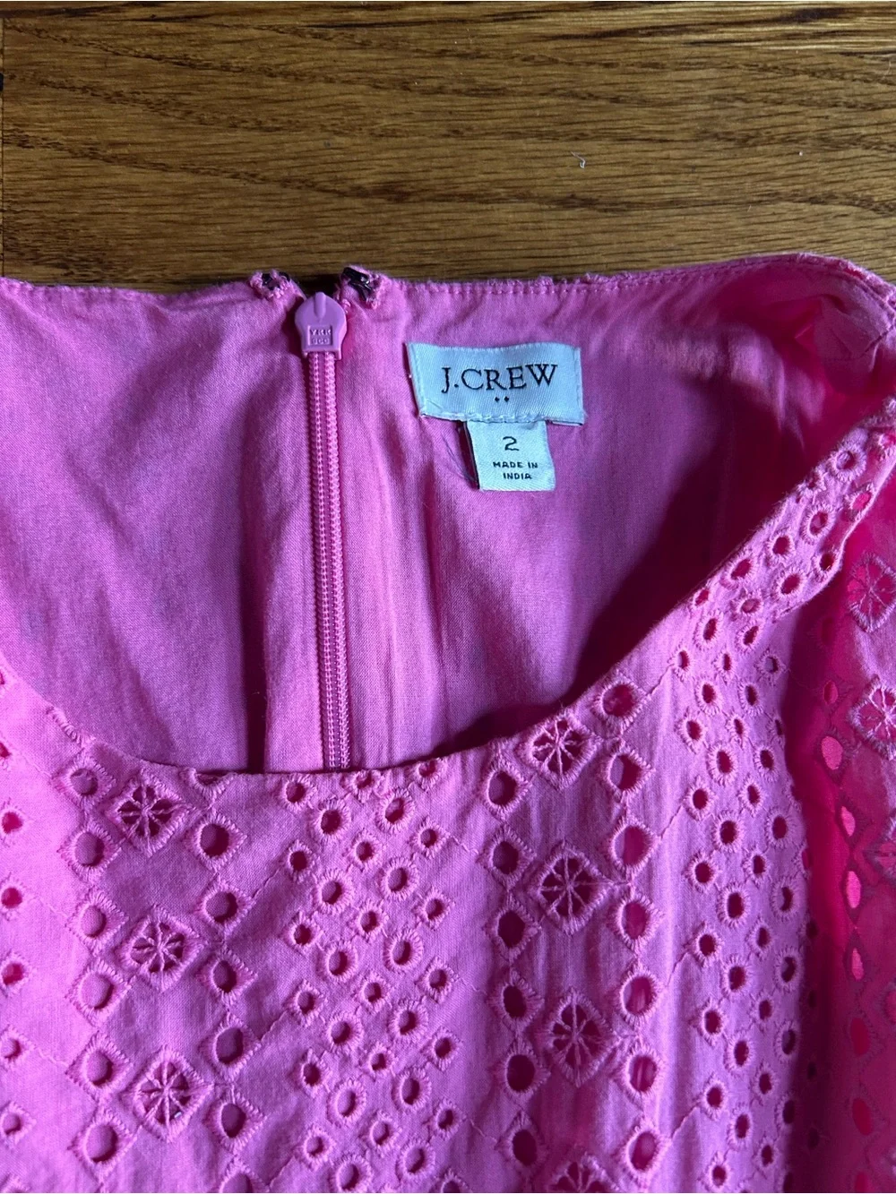 J.Crew Factory Pink Eyelet Midi Dress Size 2 Sleeveless Cotton Ruffle Hem